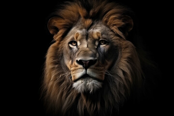 Fototapeta na wymiar Lion king isolated on black background, Generative AI