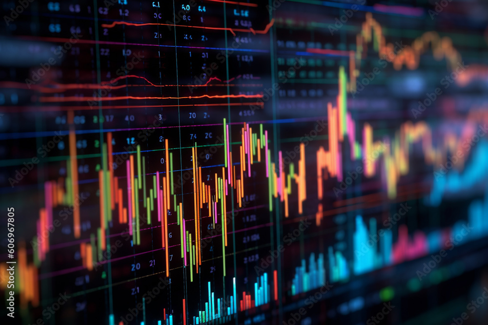 Poster a close-up shot of a stock market chart on a computer screen, highlighting the intricate details and