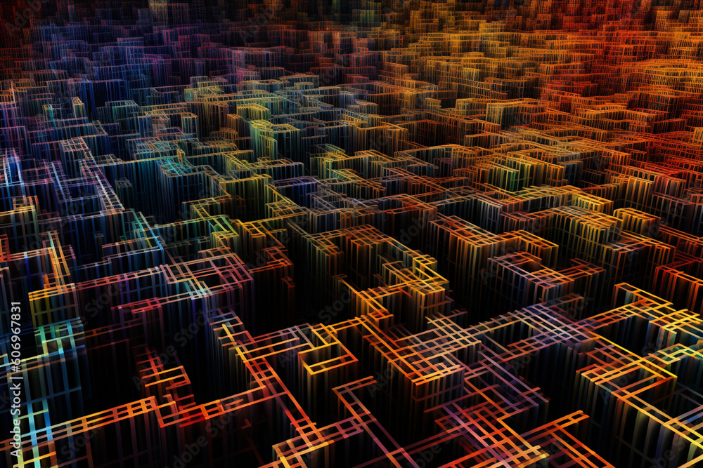 Poster  A composite image of stock market chart lines transforming into a maze, signifying the challenges and complexities of navigating the financial markets.  Generative AI technology.