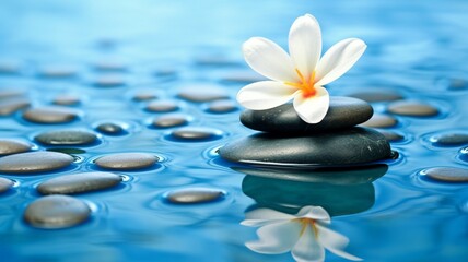 Background of harmony and relaxation with a flower and stones in water. GENERATE AI