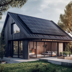 Fototapeta na wymiar Photovoltaic system, solar power system on a house, Ai generated