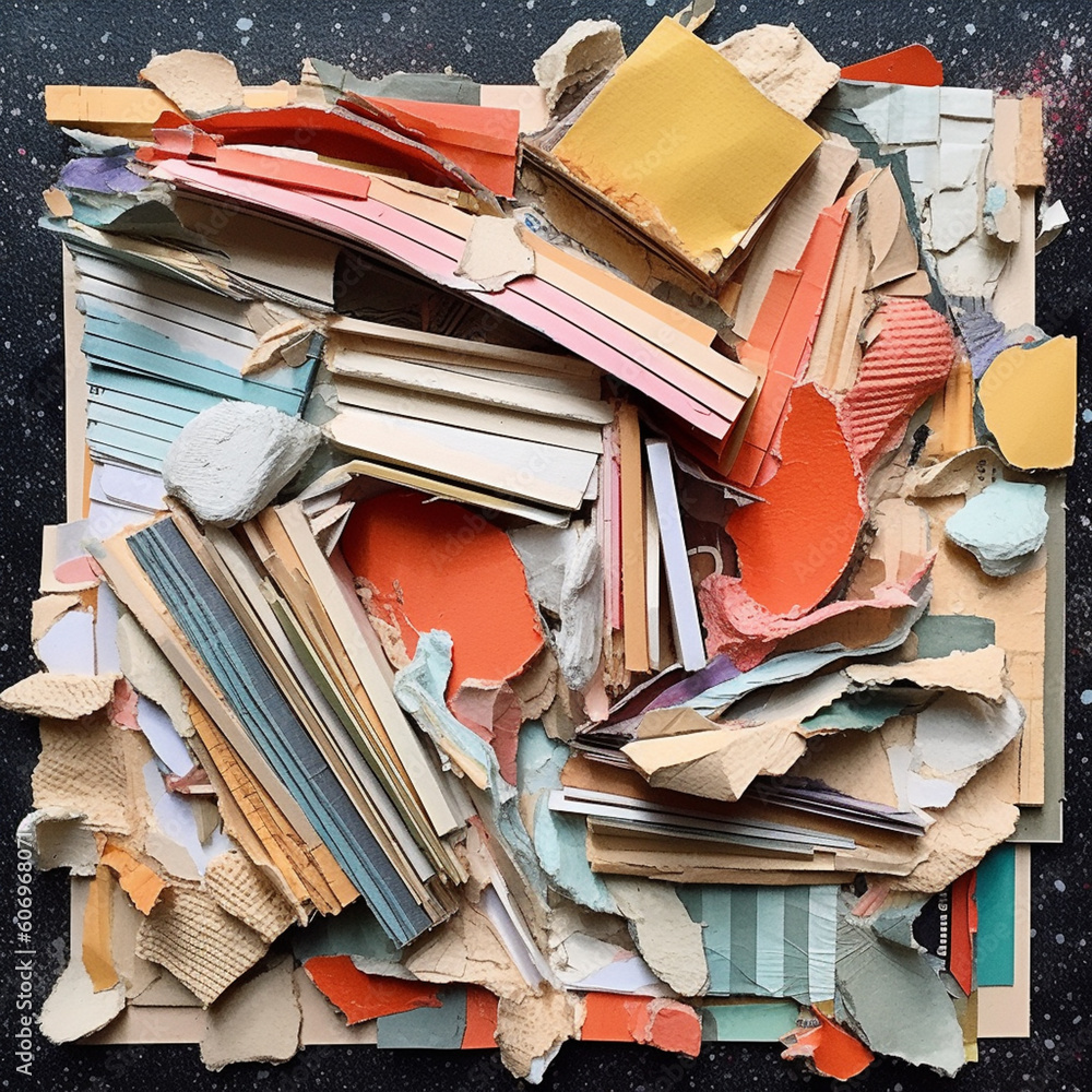 Fototapete a mixed-media collage of abstract book fragments, incorporating various materials and textures to cr
