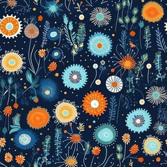 Celestial elements with earthly botanical elements like flowers, plants. Seamless pattern background for textiles, fabrics, covers, wallpapers, print, gift wrapping