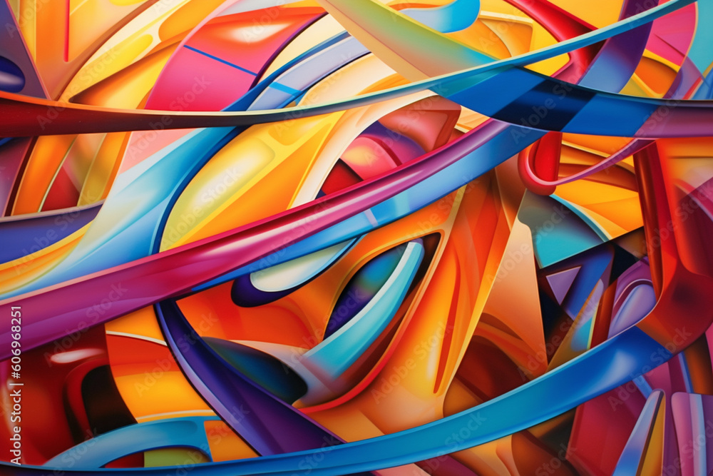 Fototapete  An abstract painting featuring intersecting lines and geometric shapes in vibrant colors, creating a visually dynamic and energetic representation of hope.  Generative AI technology.