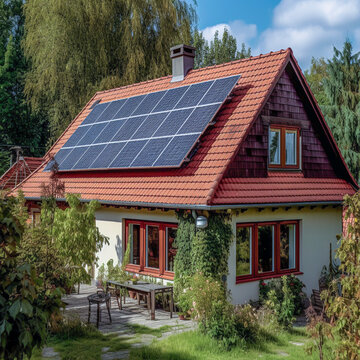 Photovoltaic system, solar power system on a house, Ai generated