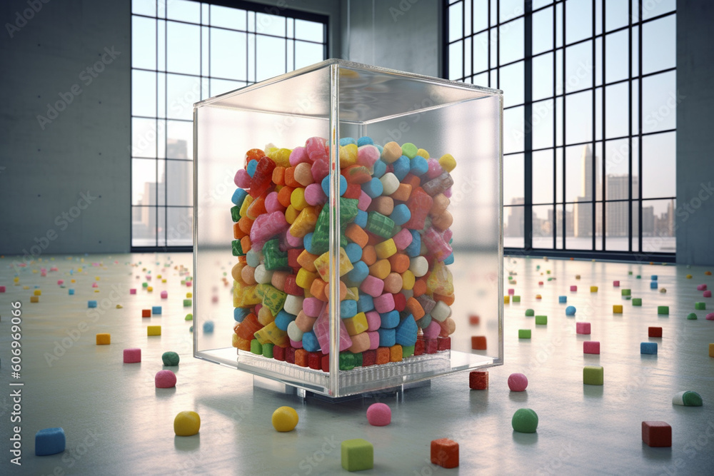 Aufkleber A conceptual art installation that incorporates elements of chance or randomness, inviting viewers to engage in unpredictable and serendipitous interactions with the artwork, Generative AI technology.