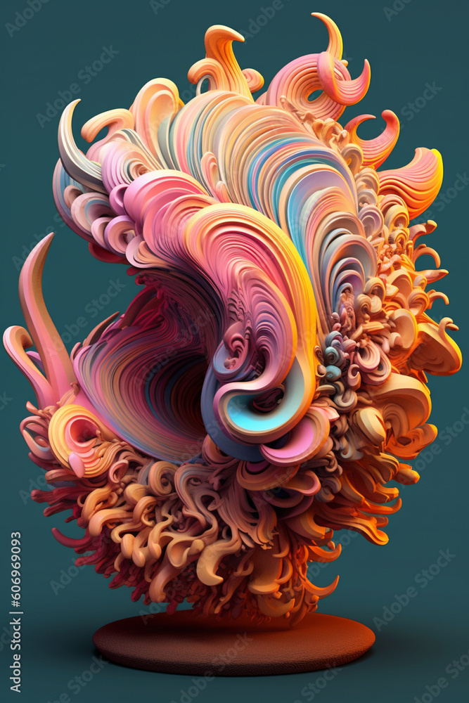 Poster rendering techniques, showcasing the artist's skill in creating virtual objects with intricate forms