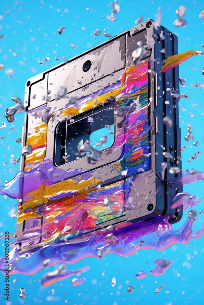 Aufkleber a conceptual image of a cassette tape melting or disintegrating, symbolizing the impermanence of tec