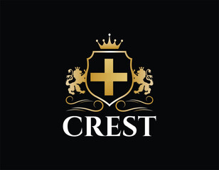 Gold Ornamental King Crest Logo Design Template