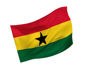 Simple 3D Ghana flag in the form of a wind-blown shape