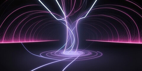 ネオンライト、曲線、残像、グラフ、暗闇、何もない、カラフル、generative ai