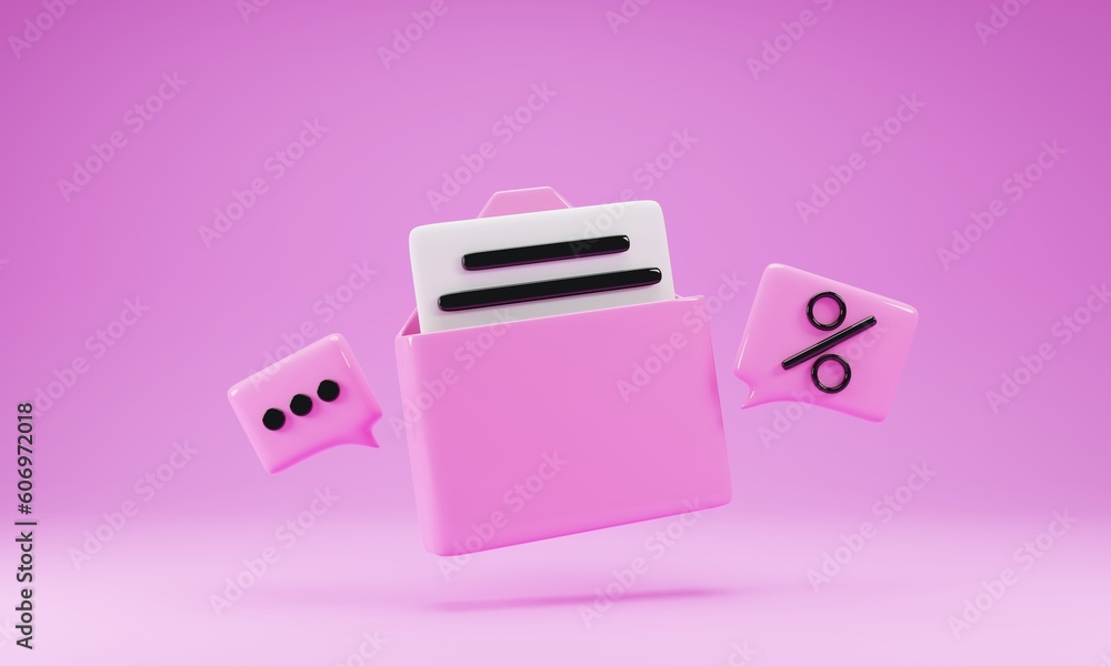 Poster file document icon with bubble speech isolated on pink background. 3d rendering illustration