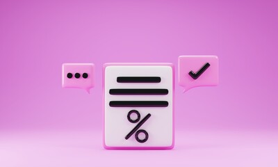 Clipboard icon isolated on pink background. Discount icon concept. 3d rendering illustration