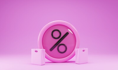 Discount icon isolated on pink background. 3d rendering illustration