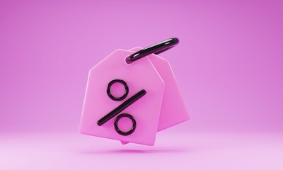 3d rendering discount price tag icon isolated on pink background. 3d illustration