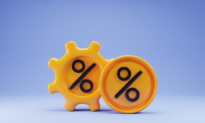 Discount icon concept isolated on blue background. 3d rendering illustration