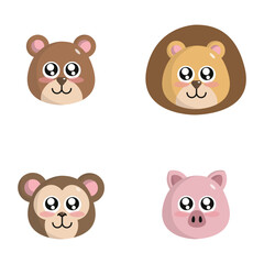 Set of vector animal faces. Illustrations of cute animal heads. Smiling animals. Children cartoons. cute animal head
