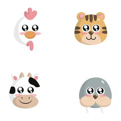 Set of vector animal faces. Illustrations of cute animal heads. Smiling animals. Children cartoons. cute animal head
