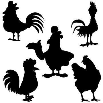 Quality vector silhouettes of a multi rooster Vector EPS 10