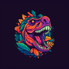tyrannosaurus dinosaur logo different colors black background created with Generative Ai technology
