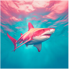 pink shark in the sea under water created with Generative Ai technology