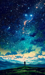 Obraz na płótnie Canvas night sky with moon and stars created with Generative Ai technology