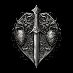 sword with shield on black background created with Generative Ai technology