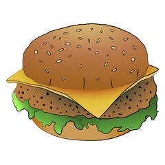 Cheese beef hamburger isolated cartoon design on transparent background, fast food clipping path element