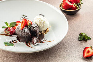 Chocolate fondant cake with fresh strawberries, Lava cake recipe