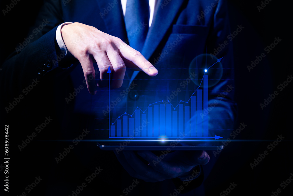 Aufkleber planning and strategy, stock market, trader or investor working at home. technical price graph and i