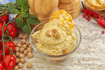 Natural organic chickpea hummus with olive oil