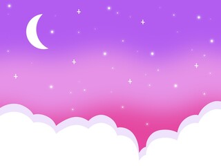 Fototapeta na wymiar night purple sky with moon and clouds