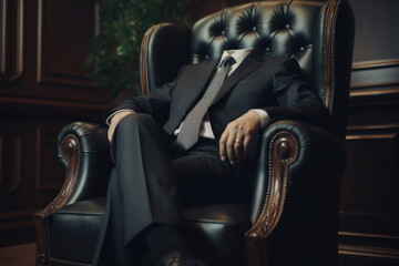 President sitting in a luxury leather chair, no head, Generative AI