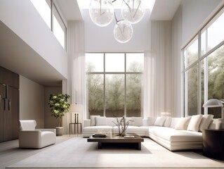 Fototapeta premium Minimal white modern living room with modern comfortable furniture. Generative AI