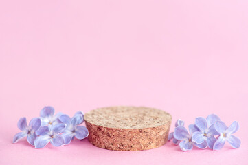 Podium, stand to show cosmetic products.Spring flower podium background.