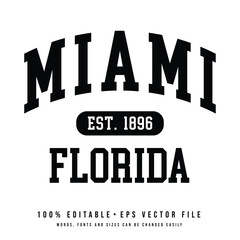 Miami florida text effect vector. Editable college t-shirt design printable text effect vector	 - obrazy, fototapety, plakaty