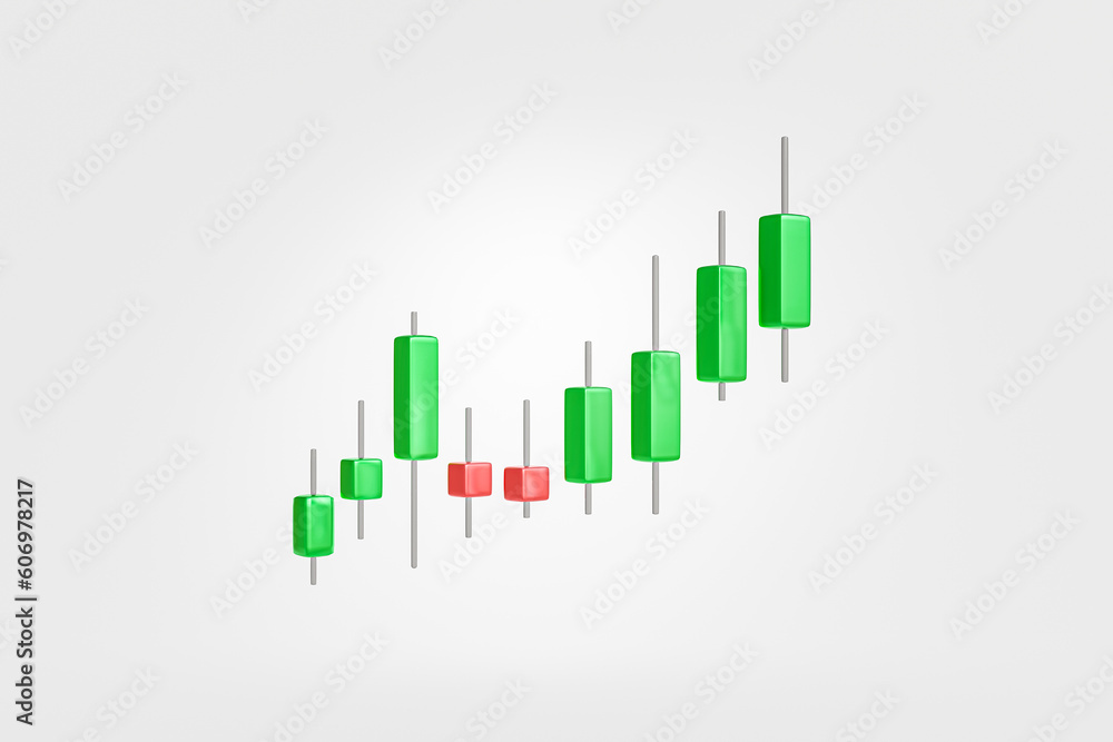 Poster 3d rendering candlestick chart isolate on white background. illustration of financial and stock mark