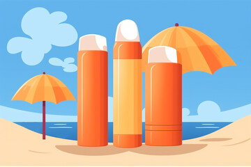 Generative AI. sun-protection cosmetics packaging design template. Sunscreen and sunblock cream, spray, milk, antiperspirant. design face and body lotion,moisturizer cream, liquid. 