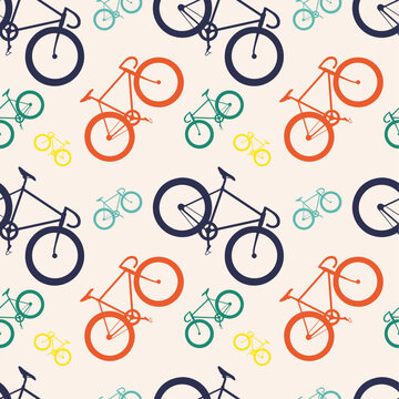Bicycle seamless pattern vector, Fixed gear bicycle pattern, Seamless pattern with bicycles