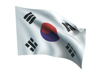 The South Korea national flag waving in the wind .Png transparency