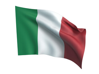 Italian flag blowing in the wind .Png transparency