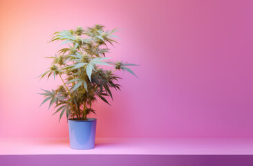 Isolated Cannabis plant in pot on solid background