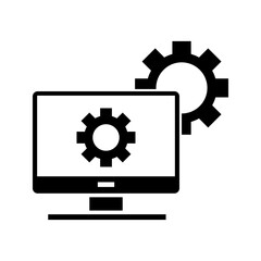 monitor with cogwheel, computer settings icon vector