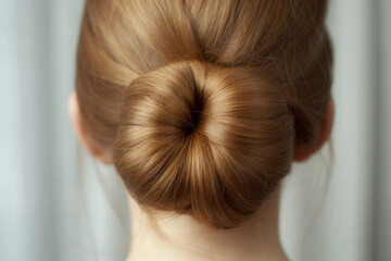 Back shot of brown hair bun, hairstyle close-up, created with Generative AI Technology