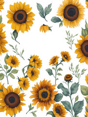  Watercolor Sunflower Clipart sunflower and leaves on white background.Generative AI