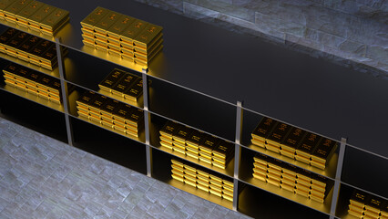 Bank vault with gold and cash. 3d rendering