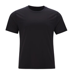 black t shirt round neck plain transparent background 
