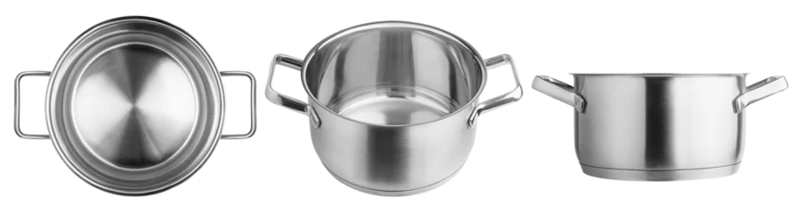 Fotobehang Stainless steel cooking pot, isolated on white background, full depth of field © grey
