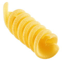raw Fusilli, Rotini, uncooked Italian Pasta, isolated on white background, full depth of field