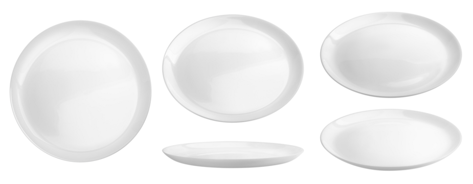 Empty plate, isolated on white background, full depth of field